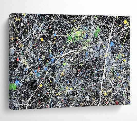 “Colorful Splatter Abstract” - Black, Colorful Splatters, White Lines - Painting On Canvas HB1433