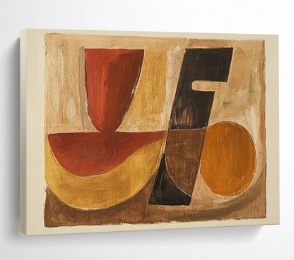 “Geometric Shapes in Earth Tones” - Red, black, yellow, brown, Abstract Geometric Painting HB0631