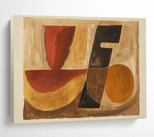 “Geometric Shapes in Earth Tones” - Red, black, yellow, brown, Abstract Geometric Painting HB0631