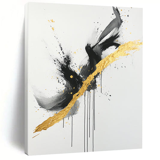 Black, White, Gold, Gray, Intertwined Swirls "Gilded Entanglement" Abstract Expressionist Painting On Canvas HB096