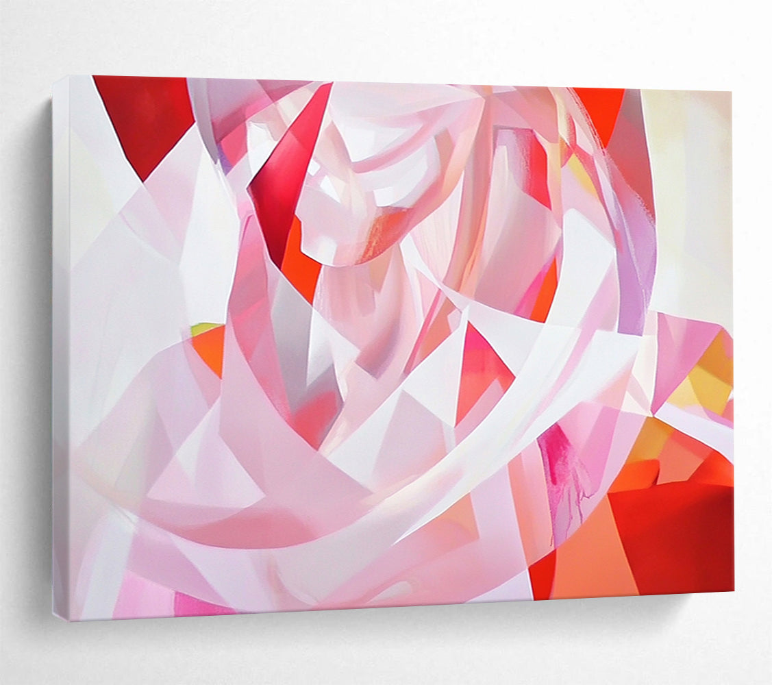 “Pink Geometric Twirl” - Shades of pink, reds, whites; Abstract geometric shapes; Modern Abstract Painting On Canvas HB1160