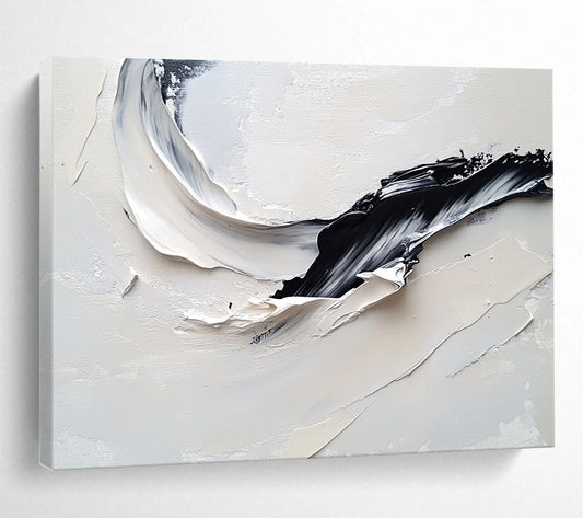 “Curved Black - White Textures” - Black, White, Curved Thick Textured Strokes - Impasto Oil Painting HB1779