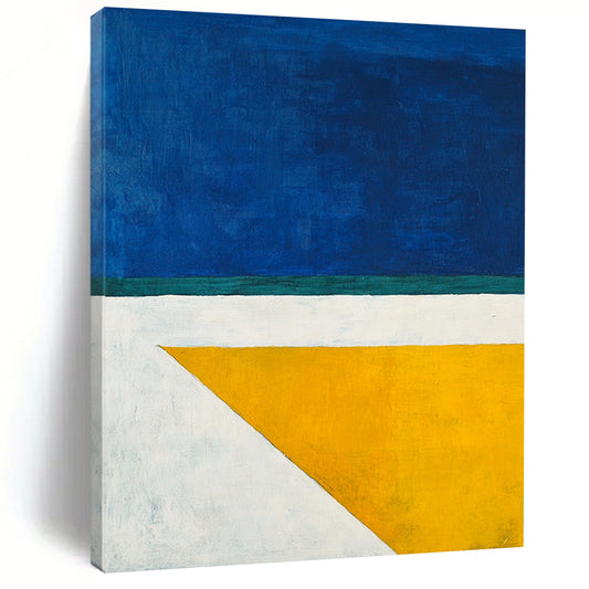 Contemporary hand-painted abstract artwork featuring blue white and yellow inspired by flag colors. Perfect for modern space decor. DLZ1314