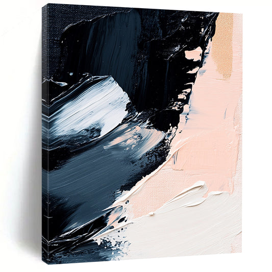 Black, White, Gold, Blush, Brush Strokes "Gilded Blush Drama" Abstract Gestural Painting On Canvas HB168