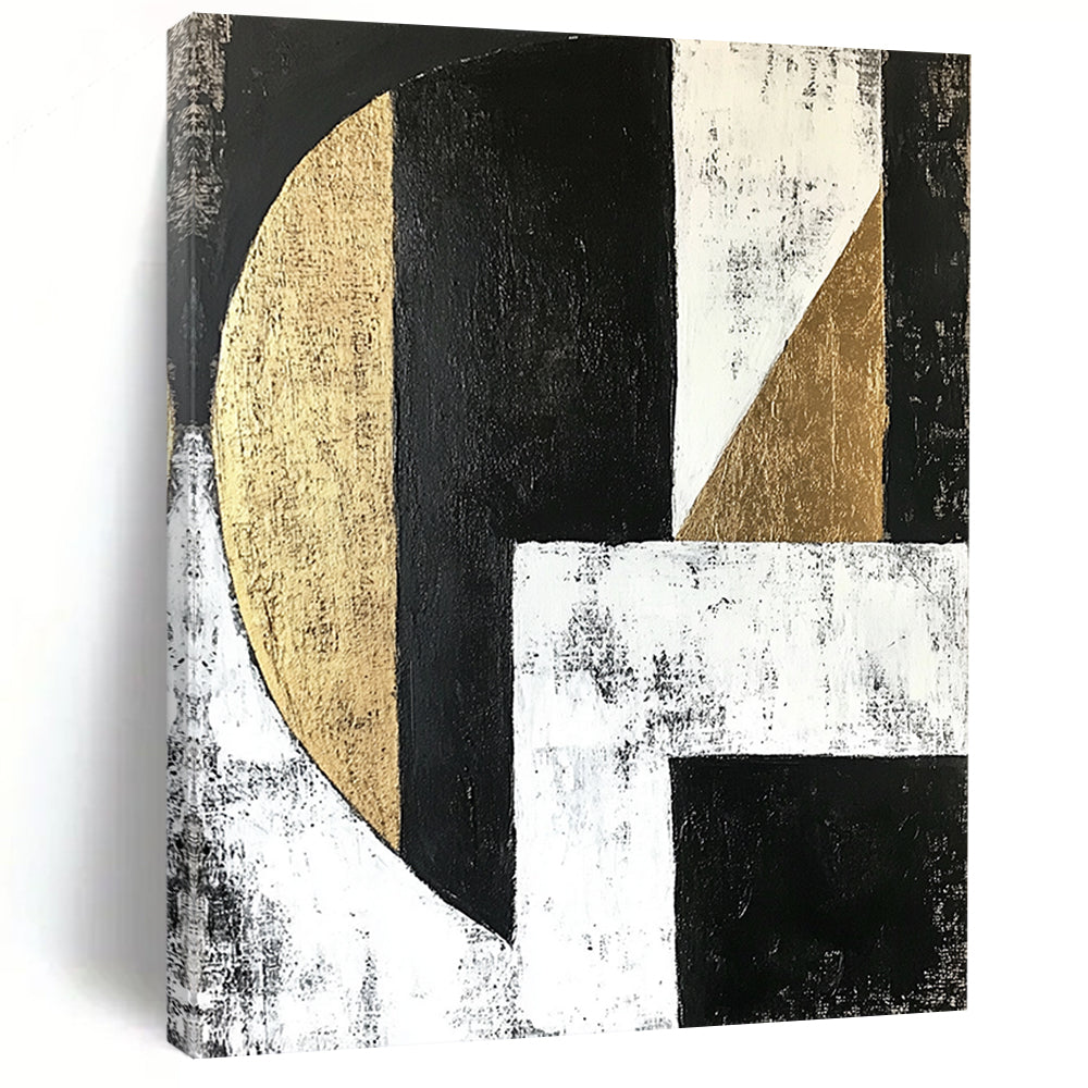 Black, White, Gray and Gold Geometric Abstraction "Subtle Harmony" Painting On Canvas HB378
