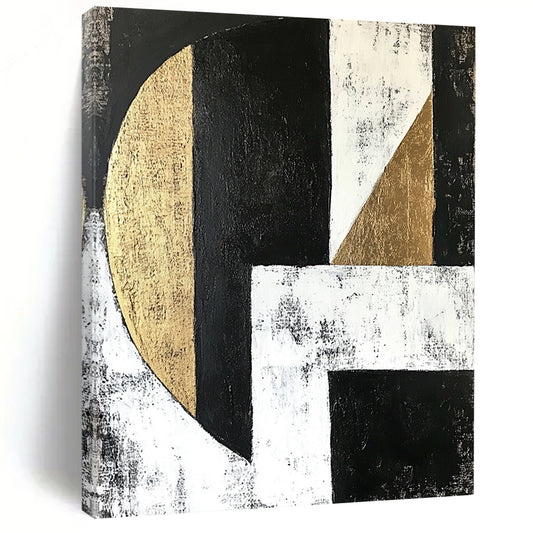 Black, White, Gray and Gold Geometric Abstraction "Subtle Harmony" Painting On Canvas HB378
