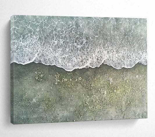 Aerial View of Foamy Waves on Sandy Beach - Realistic Coastal Painting On Canvas HB0487
