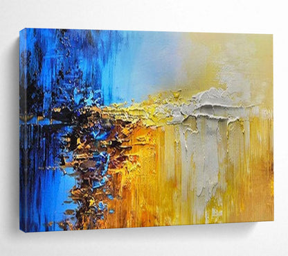 Blue & Gold Abstract Textured Art - Bold Living Room Centerpiece DLZ179