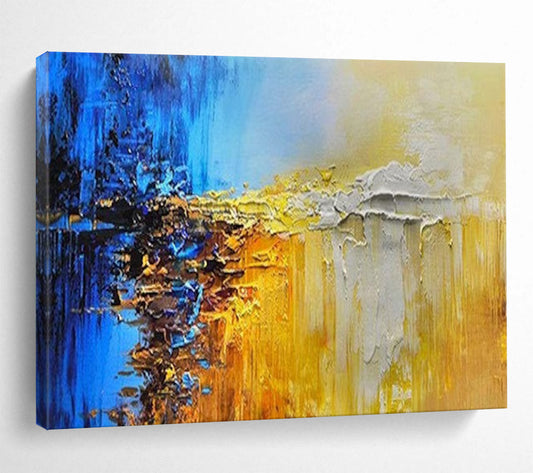 Blue & Gold Abstract Textured Art - Bold Living Room Centerpiece DLZ179