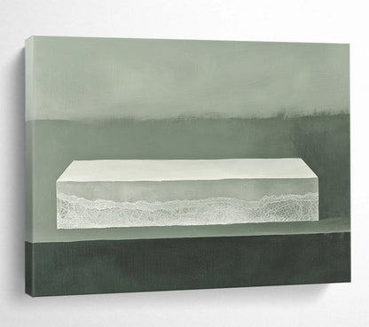 “Minimalist White Box with Lace” - White, Gray, Textured, Still Life Painting On Canvas HB0773