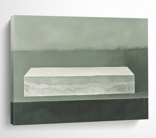 “Minimalist White Box with Lace” - White, Gray, Textured, Still Life Painting On Canvas HB0773