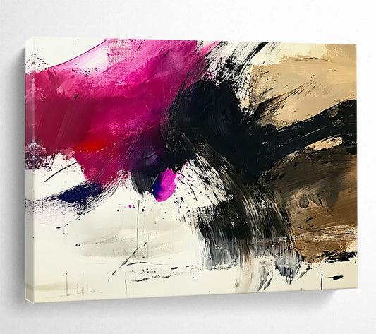 “Vibrant Abstract Splashes” - Pink, Black, Purple, Dynamic Abstract Splashes Painting On Canvas HB0970