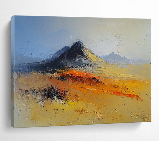 “Desert Mountains” - Vibrant Oranges, Yellows, Blues, Textured Desert and Mountains - Oil Painting HB1609