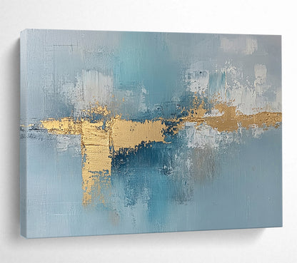 “Blue - Gold Abstract Stripes” - Blue, Gold, White with Textured Stripes - Abstract Acrylic HB1358