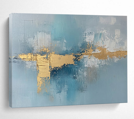 “Blue - Gold Abstract Stripes” - Blue, Gold, White with Textured Stripes - Abstract Acrylic HB1358