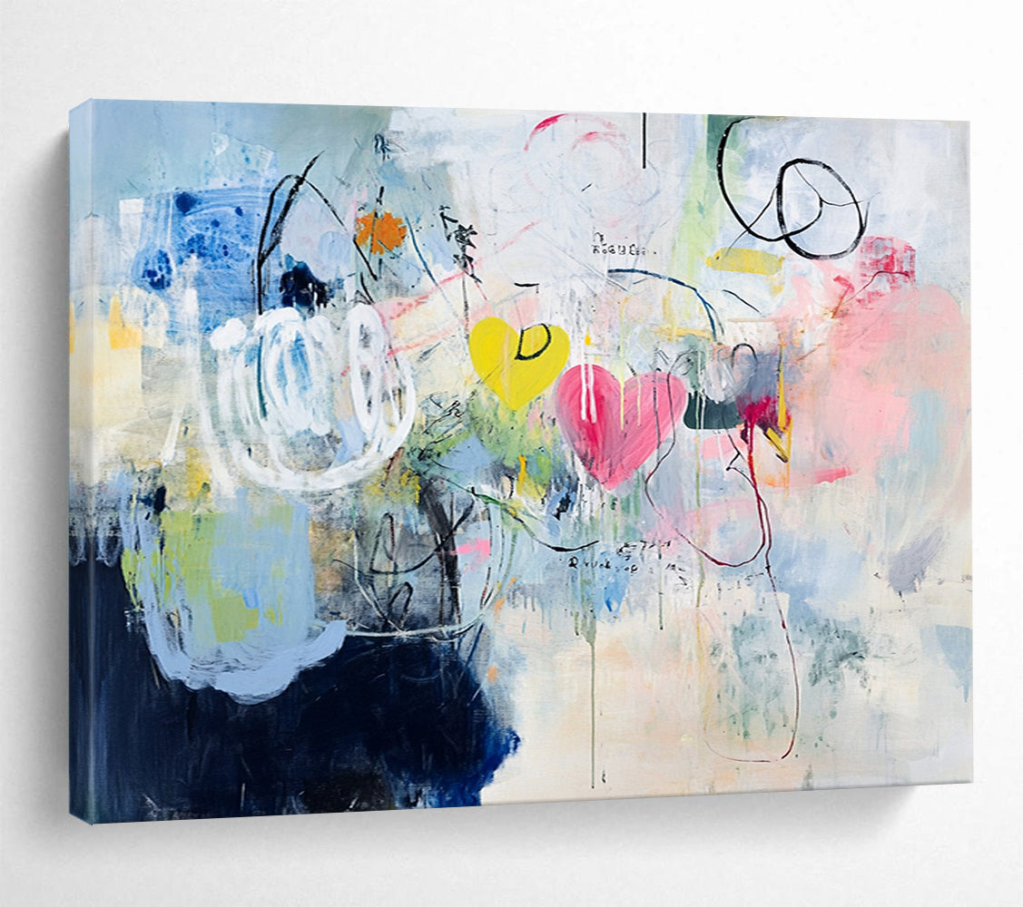 “Abstract Hearts and Shapes in Soft Hues” - Expressive Abstract Painting On Canvas HB0517