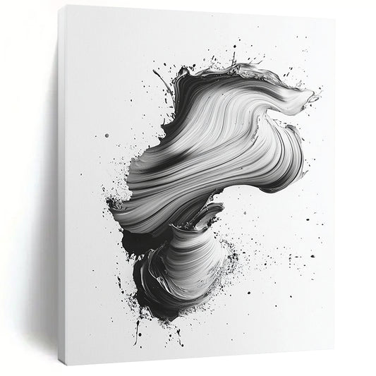 Black & Gray Swirled Brushstrokes on White - “Textured Ink Flow” Painting On Canvas HB220