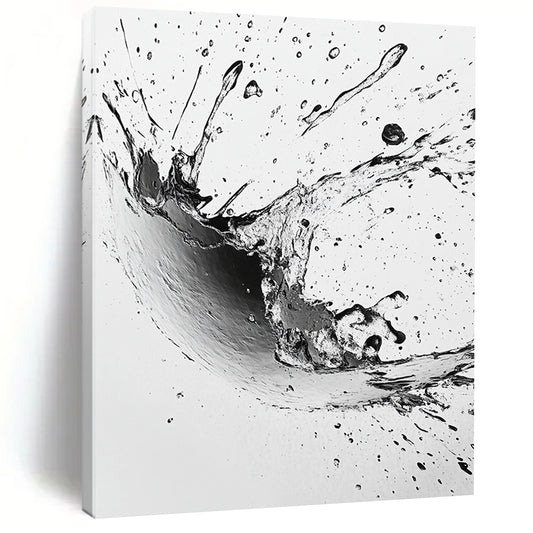 Black, White, Splashing Ink Drop "Ink Drop Explosion" Abstract Expressionist Painting On Canvas HB138