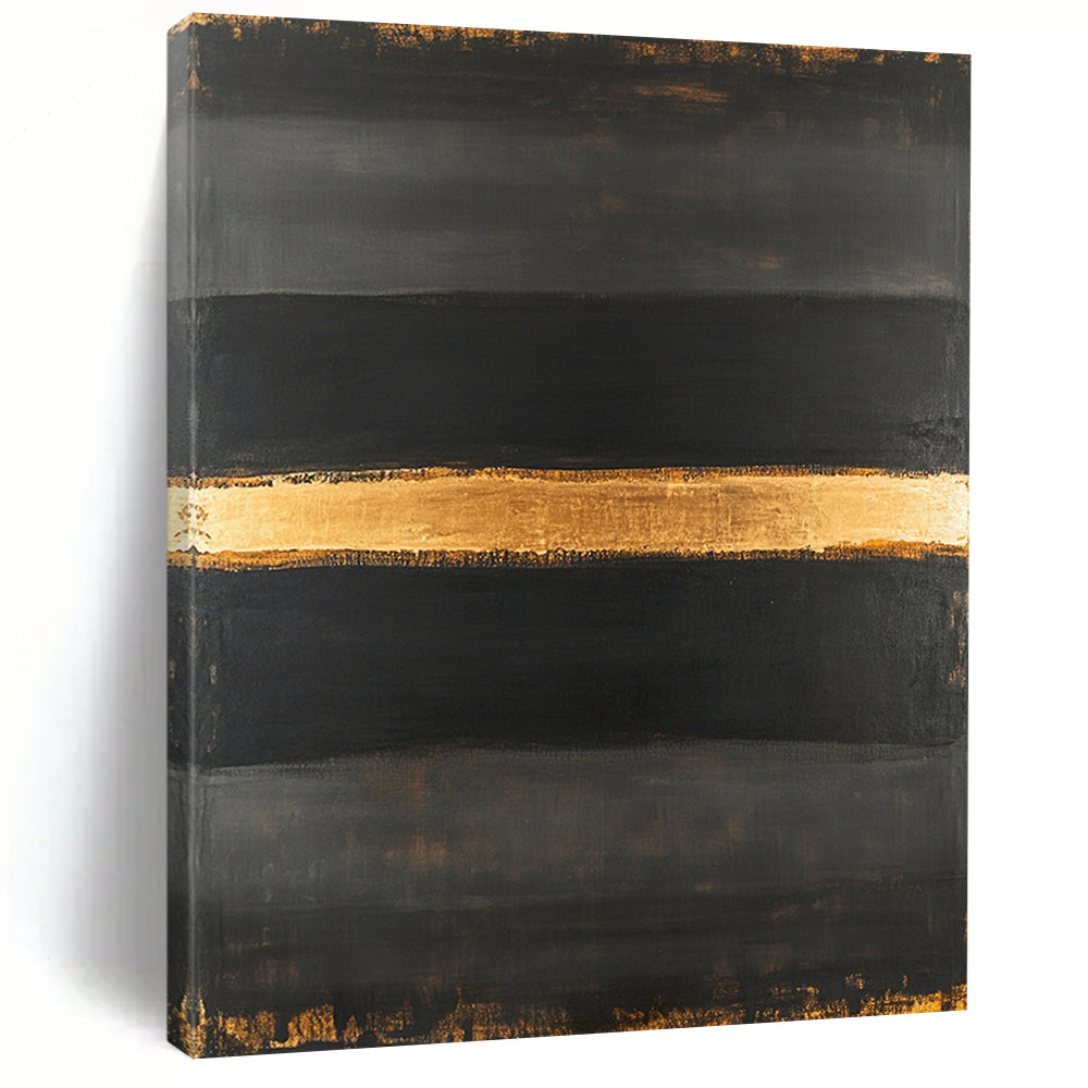 Black & Gold Horizontal Stripes - “Elegant Night Divide” Painting On Canvas HB192