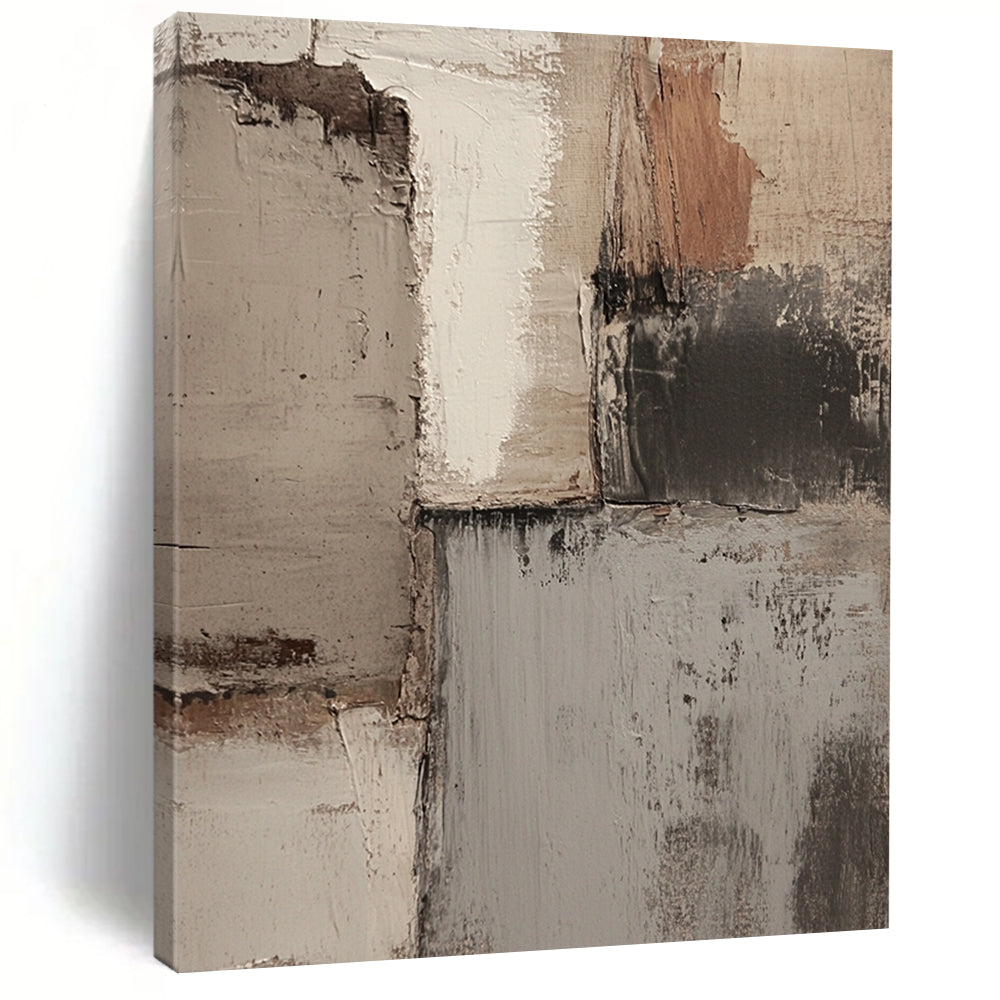Contemporary hand-painted abstract art featuring soft neutral tones with textured strokes and a moody atmosphere perfect for modern interiors. DLZ1163