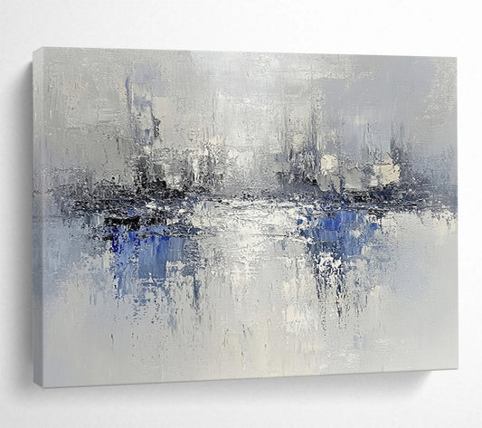 “Gray - Blue Abstract Waterscape” - Gray, Blue, Abstract Waterscape with Textured Reflections HB1118