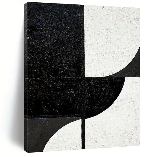 Black & White Geometric Shapes - “Minimalist Form Fusion” Painting On Canvas HB228