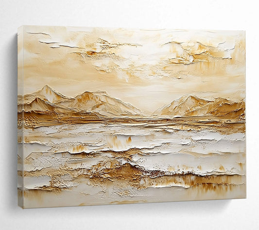 Neutral - Toned Textured Mountainscape - Minimalist Impasto Landscape Painting On Canvas HB0439