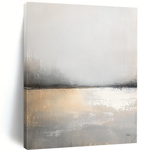 Large contemporary hand-painted abstract artwork features serene gray and white tones with soft brushstrokes and a calming effect that enhances tranquil spaces. DLZ0403