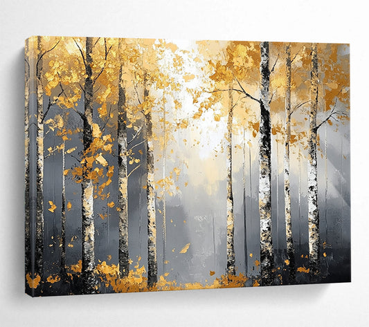 “Golden Birch Forest” - Gold, Gray, Birch Trees, Forest - Abstract Landscape Painting HB1682