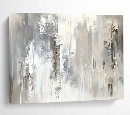 “Monochrome Textured Abstract” - Gray, White, Textured Brushstrokes Painting On Canvas HB0886