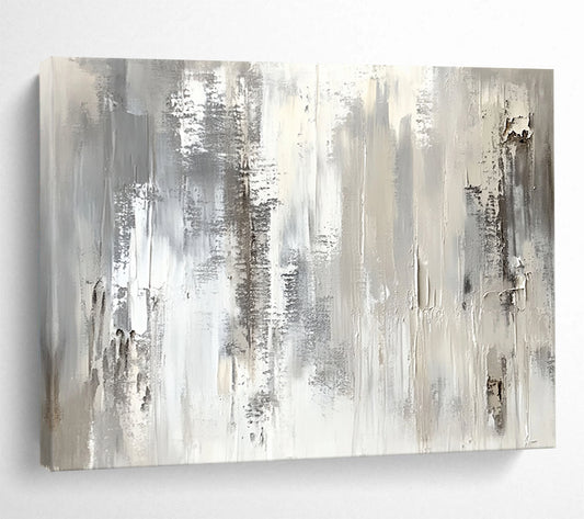 “Monochrome Textured Abstract” - Gray, White, Textured Brushstrokes Painting On Canvas HB0886