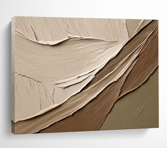 “Neutral Textured Waves” - Beige, Brown, Gray, Smooth Plaster - like Layers - Mixed Media HB1633