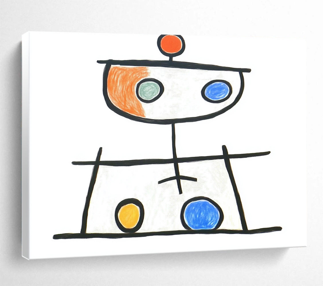 “Playful Abstract Figure” - Black, Colorful Circles, Naive Art - Style Painting On Canvas HB0708