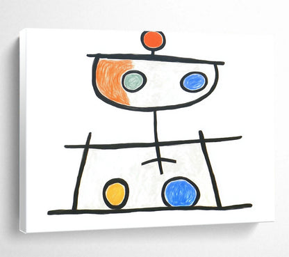“Playful Abstract Figure” - Black, Colorful Circles, Naive Art - Style Painting On Canvas HB0708