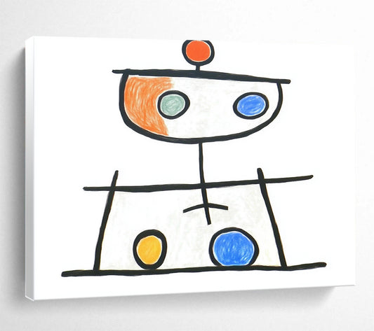 “Playful Abstract Figure” - Black, Colorful Circles, Naive Art - Style Painting On Canvas HB0708