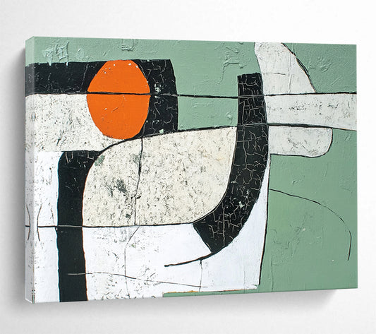 “Crackled Abstract Forms” - Green, orange, cracked shapes, Abstract Painting On Canvas HB0562