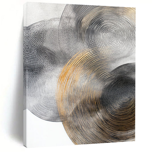 Gray, Silver, Black and Gold Abstract Circles "Celestial Rhythms" Painting On Canvas HB379