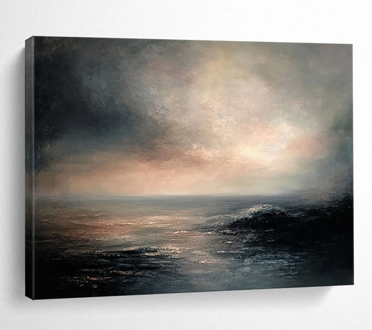 “Moody Dusk over the Ocean” - Greys, Pinks, Blues, Dramatic Sea - Scape - Romantic Oil Painting HB1561