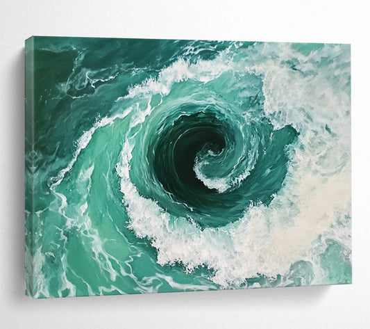 “Turquoise Vortex of the Sea” - Turquoises, Whites, Greens, Ocean Vortex - Realistic Oil Painting HB1559