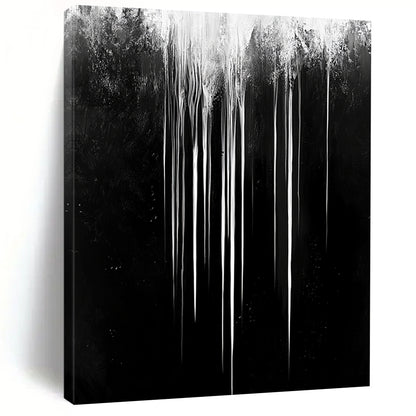 Gray - White Dripping Streaks "Mystic Stream" Painting On Canvas HB308