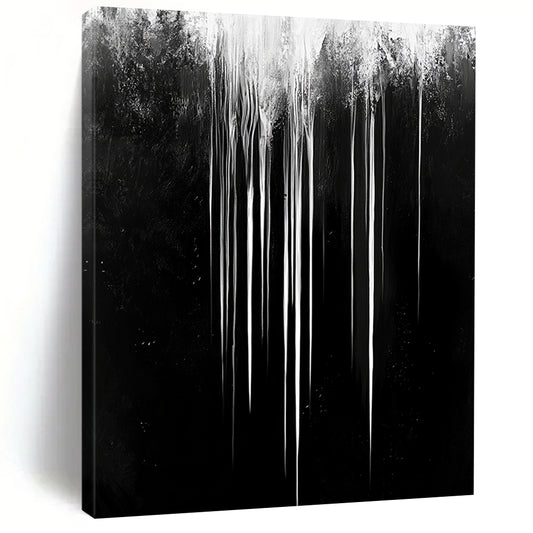 Gray - White Dripping Streaks "Mystic Stream" Painting On Canvas HB308