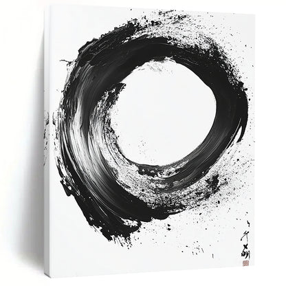 Black and White Textured Circle "Rough Zen" Painting On Canvas HB274