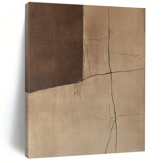 Contemporary abstract artwork showcasing textured wall cracks in warm brown and beige tones inspired by Jean-Que Demoiselle's unique style. DLZ0860