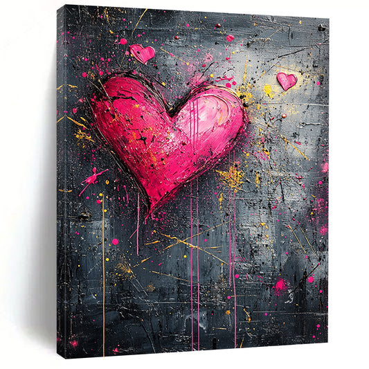 Pink Hearts with Splattered Yellow & Red - “Passionate Urban Hearts” Painting On Canvas HB212