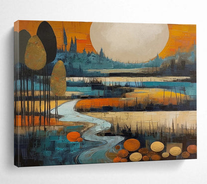 Colorful Landscape with Moon - Whimsical Living Room Charm DLZ086