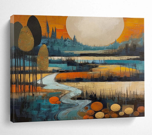Colorful Landscape with Moon - Whimsical Living Room Charm DLZ086