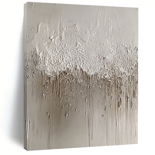 Contemporary abstract artwork featuring textured silver foil layers and intricate gray patterns resembling water droplets, inspired by Chinese ink paintings and concrete art. DLZ1516