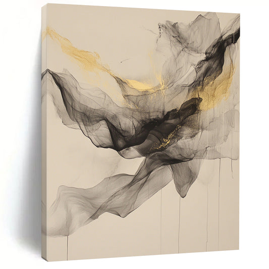 Beige, Gray, Gold, Flowing Shapes "Golden Veil" Abstract Painting On Canvas HB027
