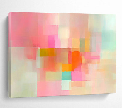 “Pastel Color Blocks” - Pink, peach, orange, teal; Soft abstract color blocks; Acrylic Painting On Canvas HB1210