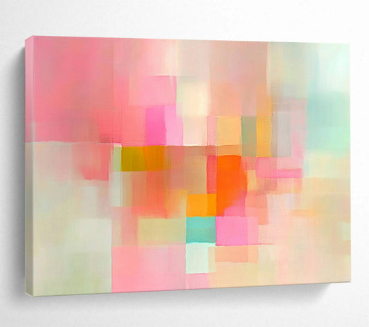 “Pastel Color Blocks” - Pink, peach, orange, teal; Soft abstract color blocks; Acrylic Painting On Canvas HB1210